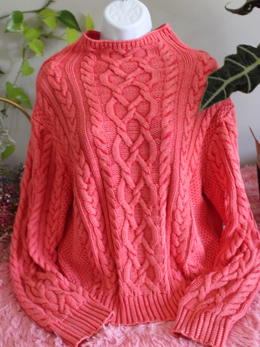 Polo Ralph Lauren Coral Pink Cable Knit Cotton Sweater Size L